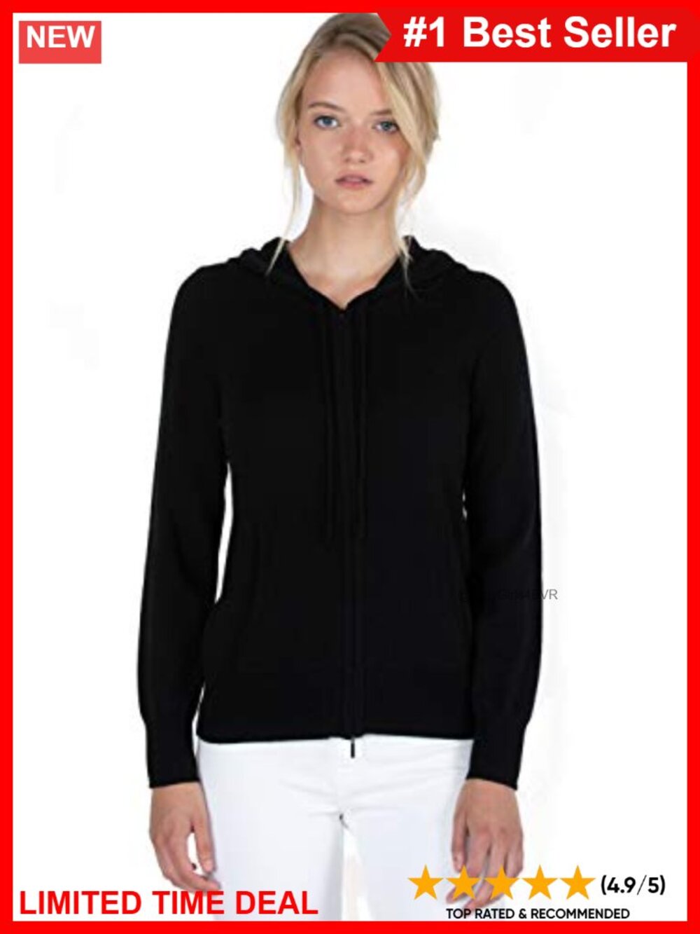 100% Cashmere Zip Up Hoodie Cardigan Sweater Womens Hooded Knit